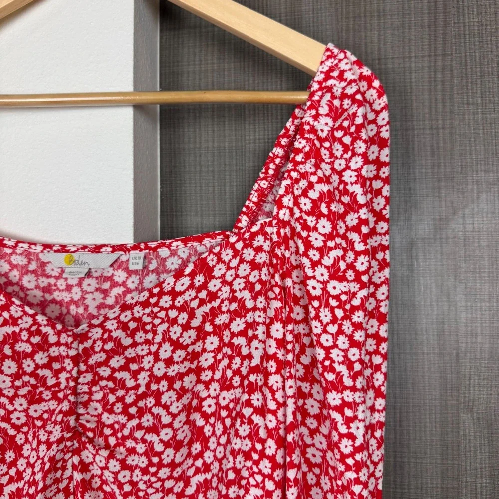 Boden Red Ditsy Floral Sweetheart Printed Square Neck Top‎ Blouse Size 6